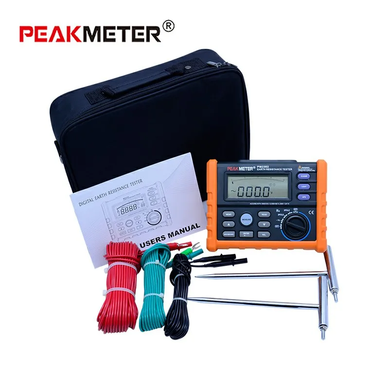 PEAKMETER MS2302 Digital Earth Resistance Tester 0ohm ~ 4K ohm 100 gruppi registrazione dati con display LCD retroilluminato