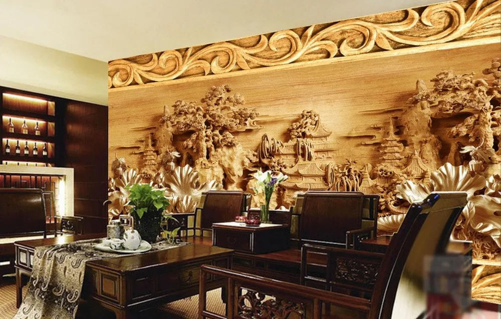 custom photo murals 3d wallpaper Lotus wood carvings classical murals sofa 3d customized wallpaper bathroom 3d wallpaper