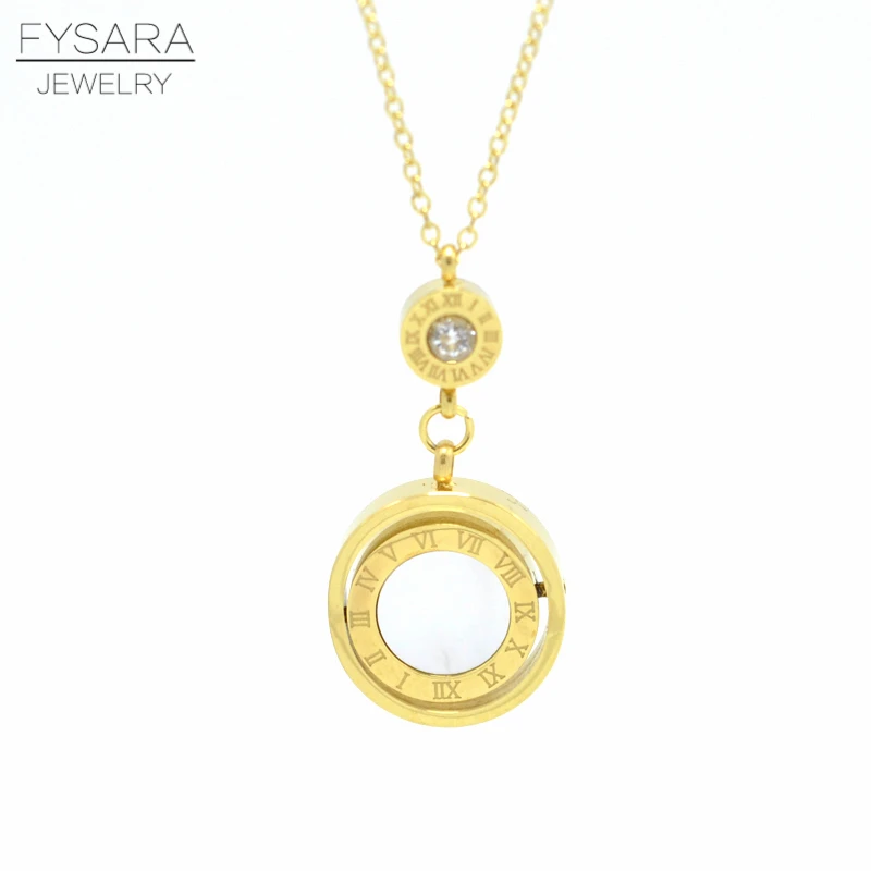 FYSARA Famous Brand Double Circle Roman Numeral Necklace For Women Turnable Black White Shell Pendent Necklace Jewelry Party