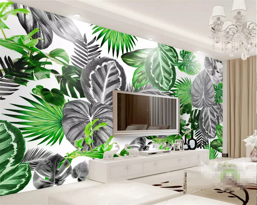 beibehang Family background wall 3d wallpaper modern black and white tropical plant back leaf background wall painting wallpaper