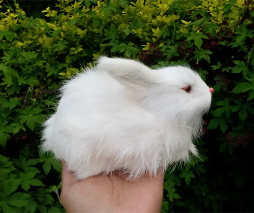 simulation white prone rabbit hard model,polyethylene&fur 17x11cm toy 1444