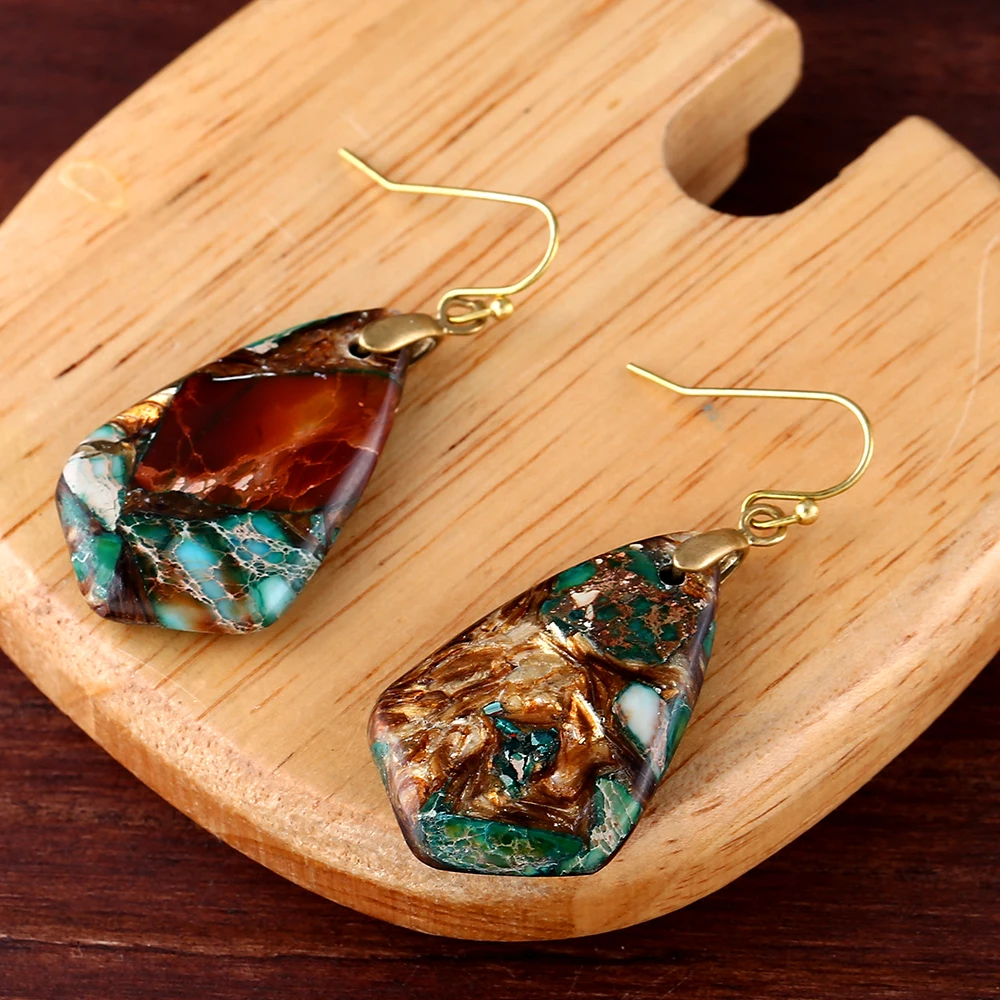 Bohemian Hypoallergenic Inspiration Stylish Ethnic Imperial Jasper Stone Charm Dangling Earrings for women Girl Drop Shipping