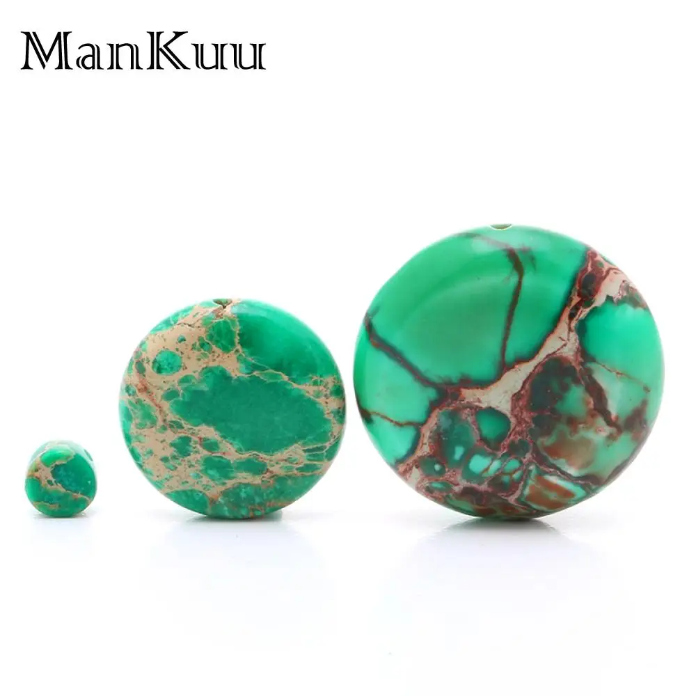 ManKuu 6mm/18mm/25mm Flat Round Green Sea Sediment Jaspers Imperial Natural Stone Beads For Handmade DIY Jewelry Making 5pcs/Lot