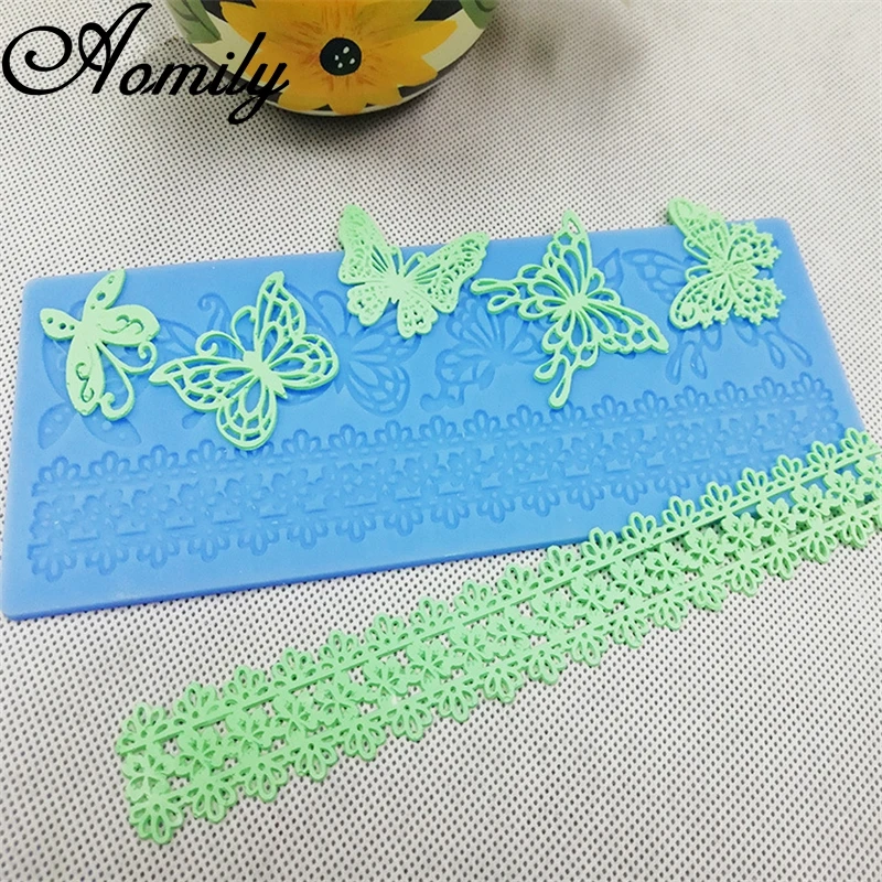 Aomily Butterflies Lace Silicone Mat Pad Lace Cake Fondant Mold Butterfly Mousse Cake Kitchen DIY Baking Decorating Bakeware