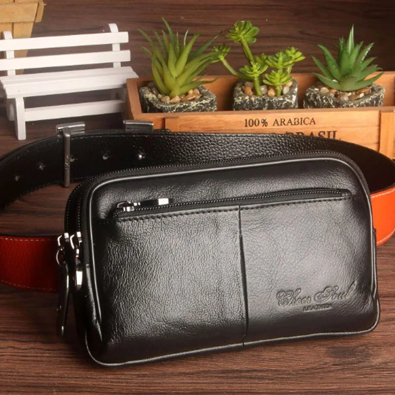 New High Quality Genuine Leather Waist Bag Clutch Bag Men Hip Bum Belt Hook Fanny Waist Pack Loop Mobile Cell Phone Bag 2375
