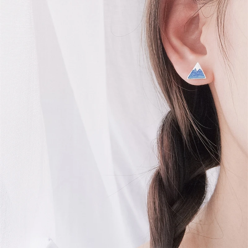 Blue Mount Fuji Cute Mini Fresh Silver Color Temperament Personality Trendy Female Stud Earrings SEA124