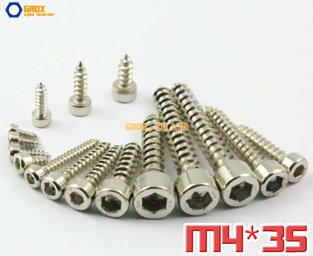 50 Pieces M4 x 35mm 8.8 Grade Alloy Steel Nickel Plated Hexagon Socket Cap Head Self Tapping Screw Model Screw