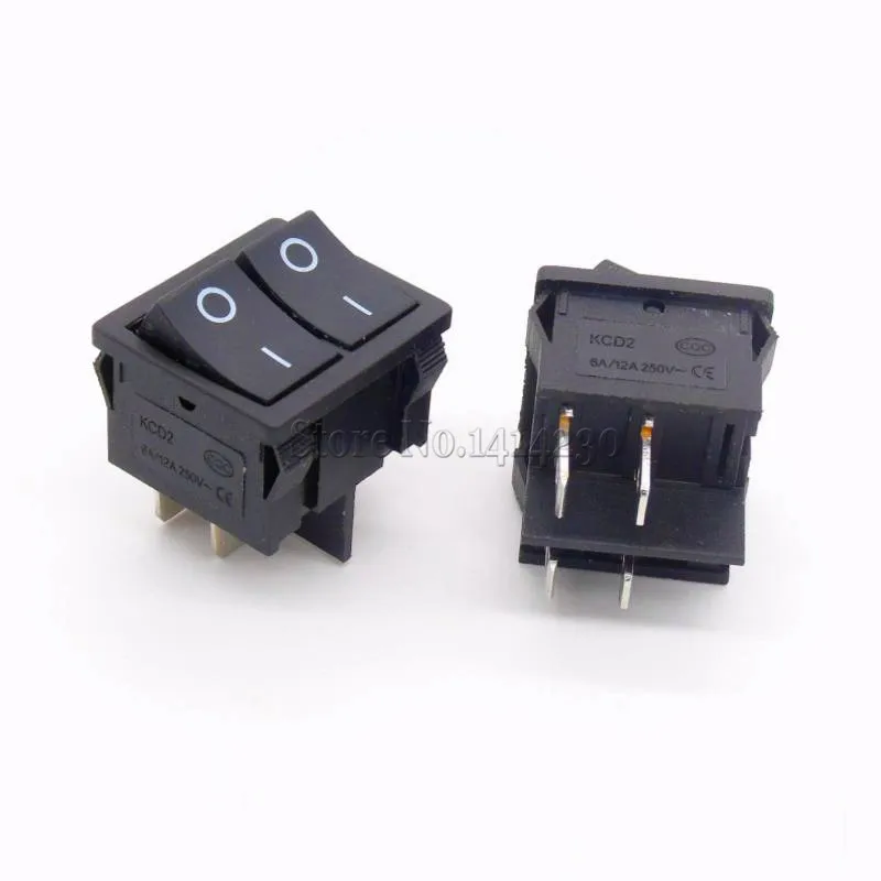 10Pcs KCD2 21x24mm 21*24mm Black Rocker Switches Two-Way Switch 4 Pin 2 Position 6A/12A 250VAC ON-OFF