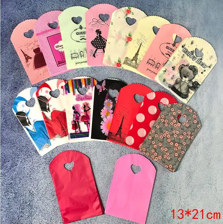 

500pcs/lot 13*21cm Small Plastic Bag With Handle Mini Jewelry Bag Gift Pouches Wholesale