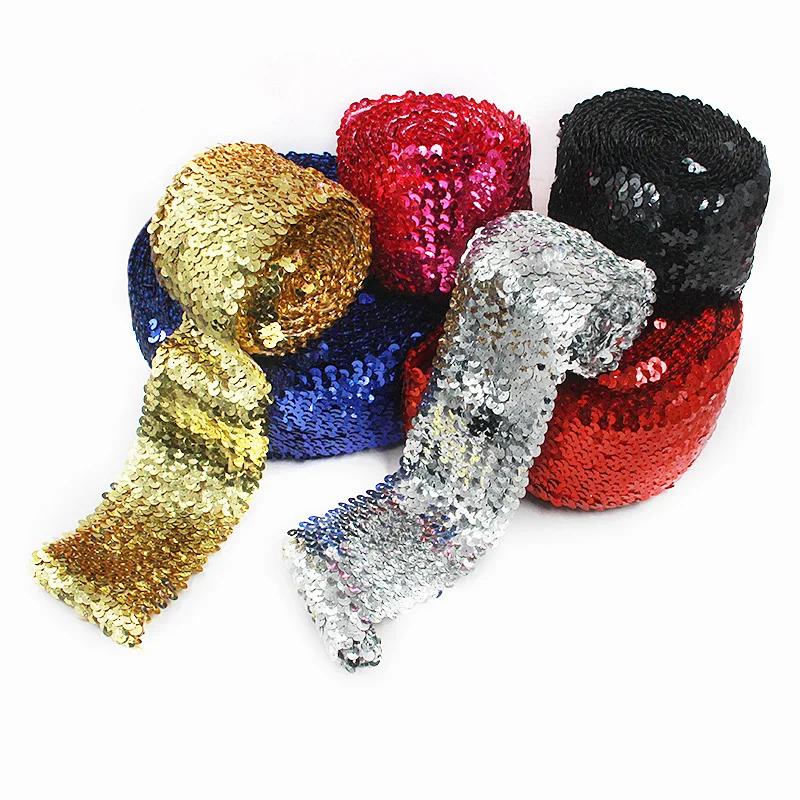 5M/Lot 7.5CM Width Elasticity Sequin Beading Trim Lace Spangle Ribbon DIY Handcraft Sewing Curtain Accessories Decoration