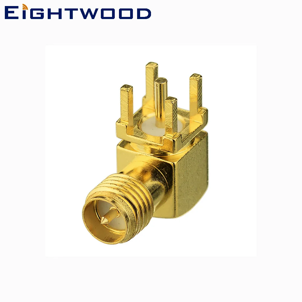 Eightwood RP SMA Jack Male RF Coaxial Connector Adapter Right Angle Solder PCB Panel Mount for Antenna Telecom Base station