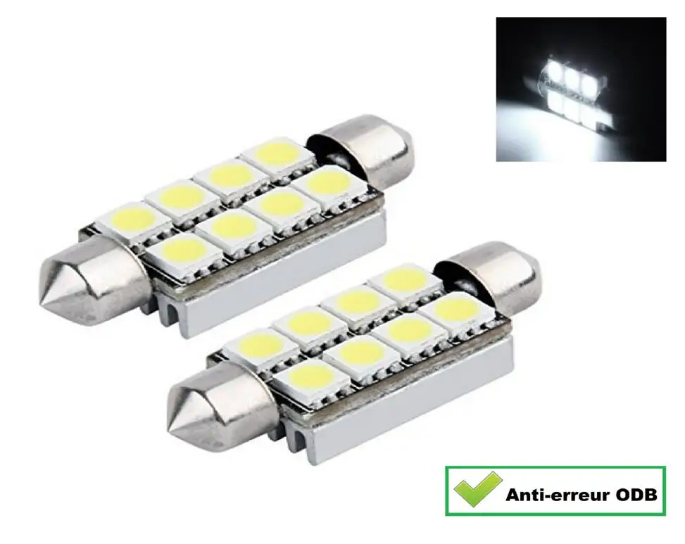 4 AMPOULES DEL VOITURE FESTOON C5W CANBUS 41MM 8SMD 42M IMMATRICULATION BLANC