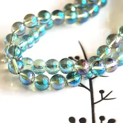 Natural Angel Aqua Aura Green Quartz 6-12mm Round Loose Beads Jewelry Making DIY For Women