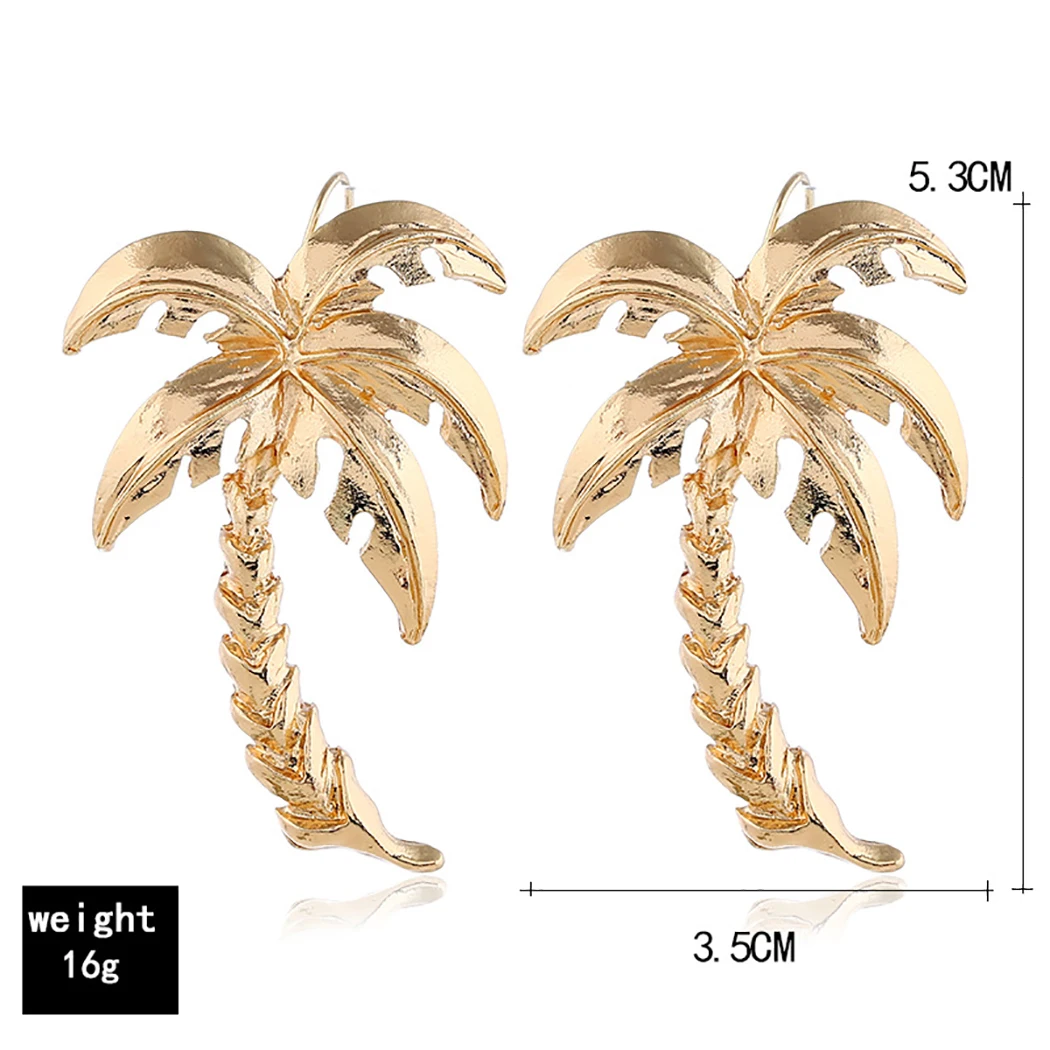 Women Golden Exaggerated Coconut Palm Tree Geometric Metal Coco Joker Earrings Dangle Summer Holiday Earring jewelry