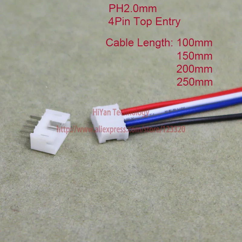 25sets Mini Micro PH2.0 JST 2.0mm Pitch 4Pin Top Entry Connector with 1007 26AWG 100mm to 250mm Electronic Wire Cable Pin header