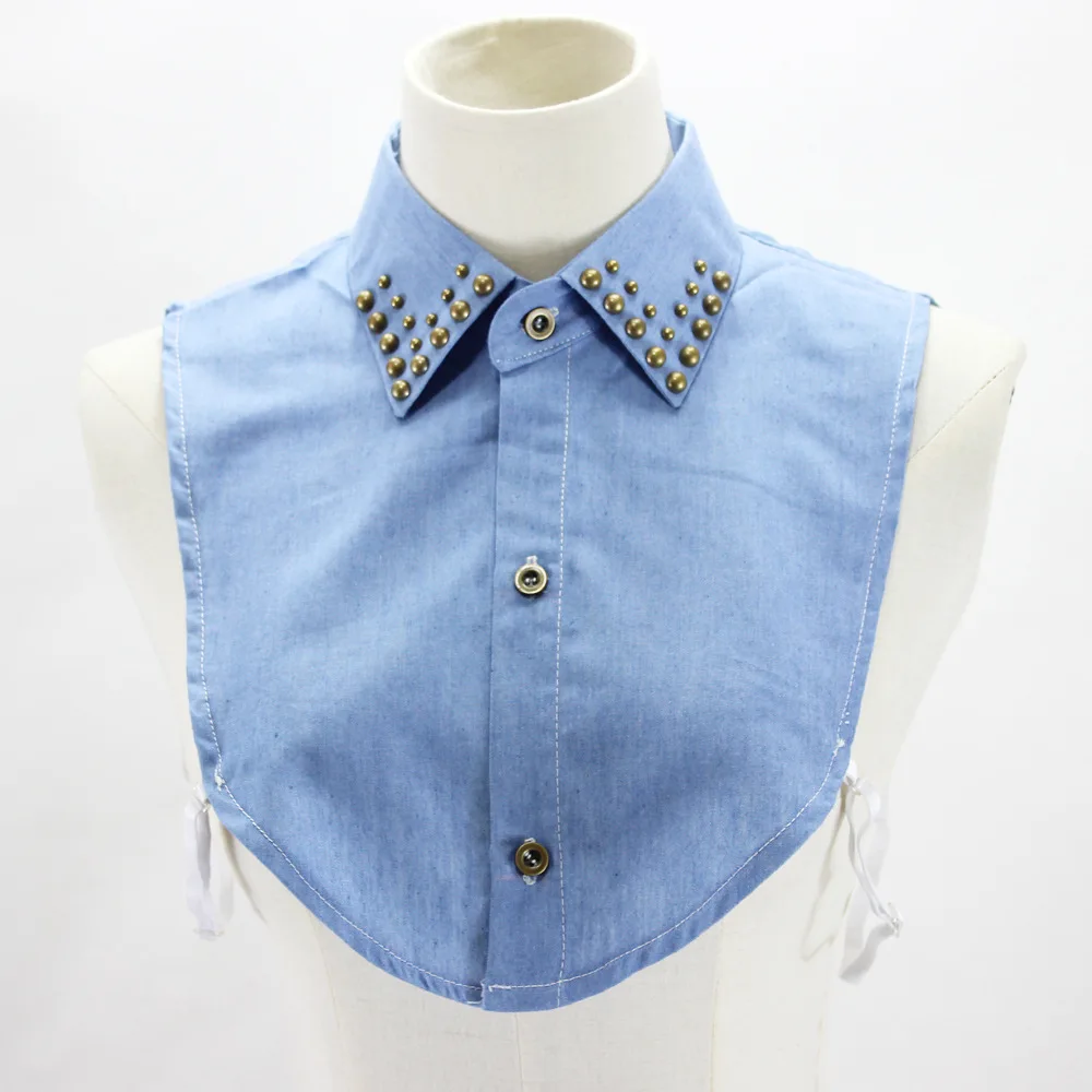 

Jaderic 2019 New Fashion Blue Denim Rivet Lapel Detachable Collar False Collar for Women Brand Ladies Shirt Removable Collar