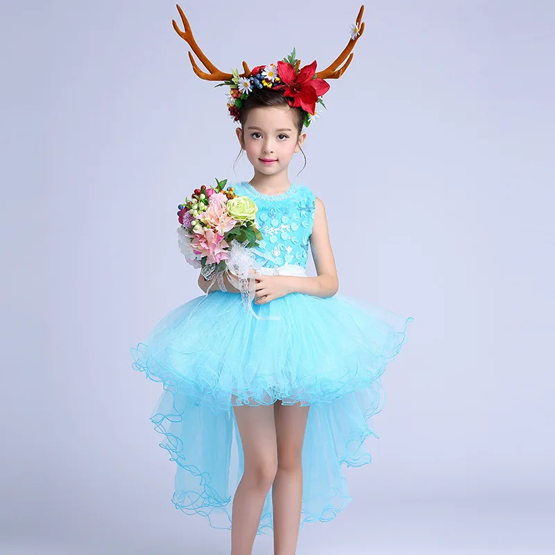 Fancy Blue Girls Dress Children Flower Girl Vestidos  Fashion Kids Clothes For 3 4 5 6 7 8 9 10 11 12 13 14 Years AKF164097