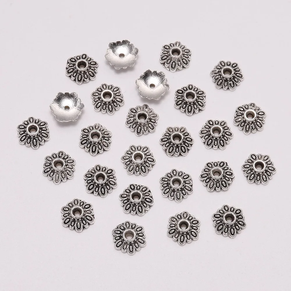 50Pcs/Lot 8mm Petals Tibetan Receptacle Hollow Out Flower Torus Antique Bead End Caps Apart Spaced For DIY Jewelry Making