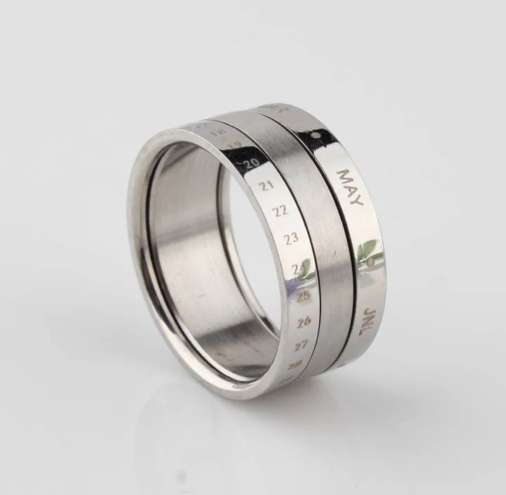 Double Layers Month Rotatable Stainless Steel Wedding Rings for Women Fashion Jewelry