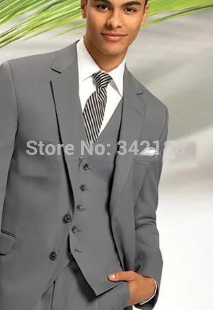 

Best FREE shipping/Latest Design Custom Made Two Buttons Gray Groom Tuxedos/Notch Lapel Best Man Groomsman Men Wedding Suitswedd