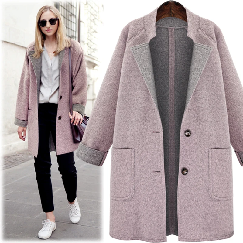 

New 2020 Winter Woolen Women Coat Casual Turn-down Collar Slim Single Button Long Sections Wool Outerwear casaco feminino