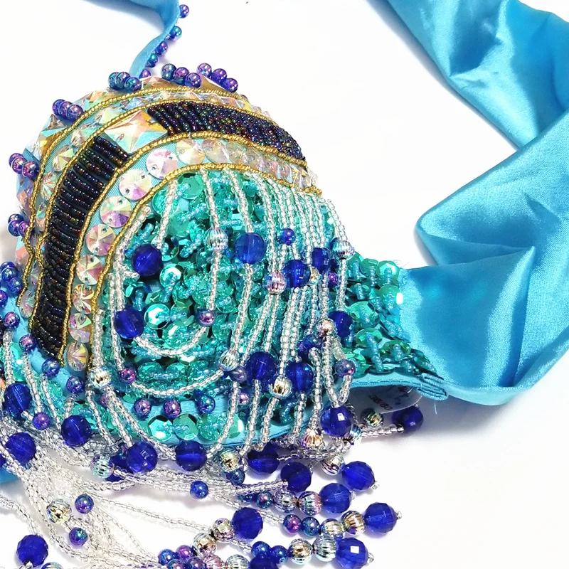 Costume de brevdu Ventre Professionnel avec Ceinture et Soutien-Gorge Perlé, Ensemble de 2 Pièces pour Carnaval de Samba