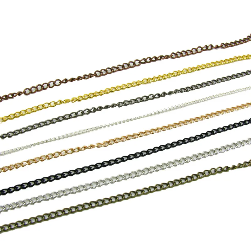2.5/3.5/4.5mm Width Necklace Chains Rhodium/Silver/KC Gold/Gunblack/Antique Bronze Color Flat Chain for DIY Jewelry Making 2m