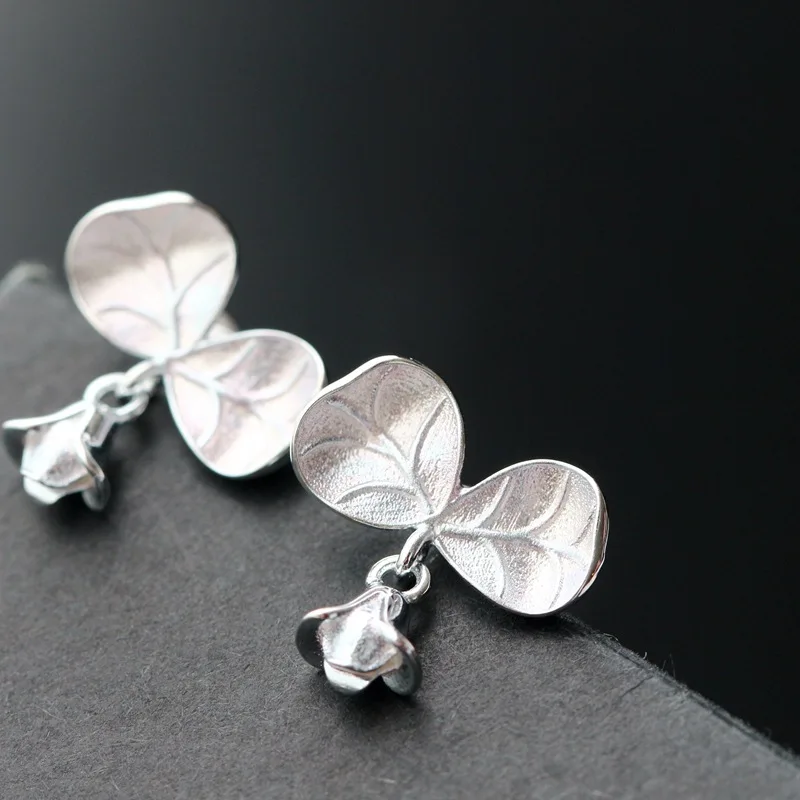 

925 sterling silver earrings by hand Allergy leaves small petals tremella restoring ancient ways