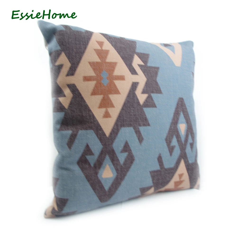 ESSIE HOME High-End Digital Print  Blue Turkish Ethnic Kilim Diamond  Pattern Pillow Case Cushion Cover For Sofa Home Decoration