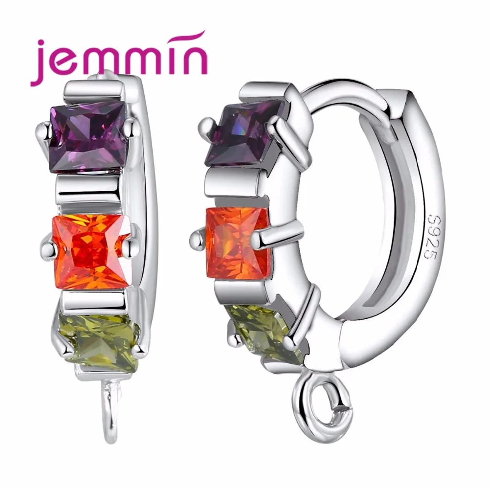 

10PCS/Lot Hoop Earrings for Women Round Colored Crystal CZ 925 Sterling Silver Huggies Earrings for Women DIY Jewelry