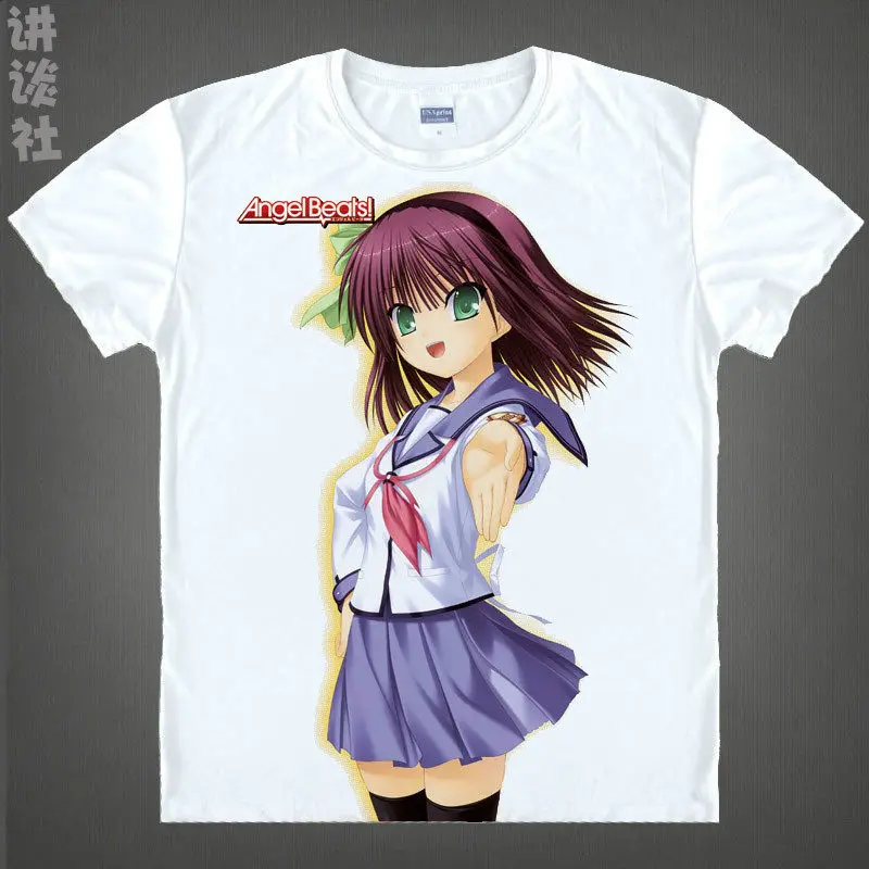 Coolprint Japanese manga Angel Beats T-Shirts anime shirt of Kanade Tachibana and Kanade, colorful Printing Shirt Novelty