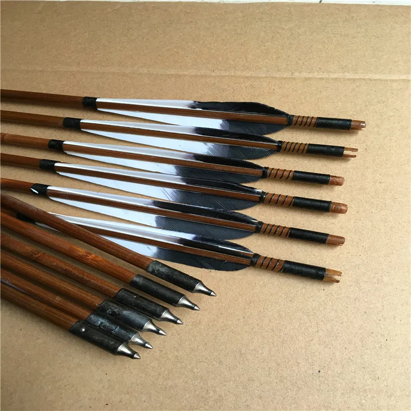 6/12/24pcs  Handmade bamboo Arrows Turkey feather For Longbow  Recurve Bow Archery Hunting