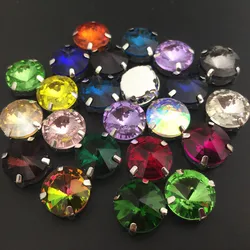 Di vetro di Cristallo artiglio d'argento 6,8, 10,12, 14 ~ 18 millimetri Rivoli forma rotonda Cuce sul rhinestone perline di abbigliamento scarpe accessori fai da te decorazione