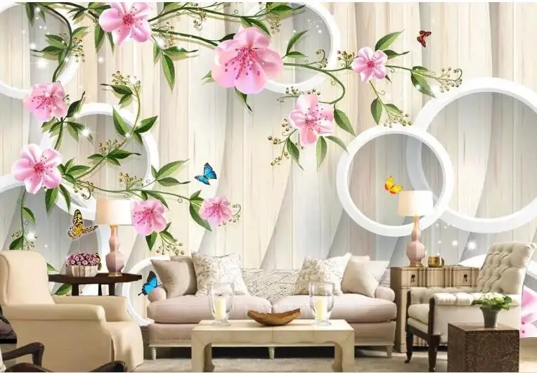 Custom wallpaper modern Flower vine wood grain 3d tv sofa living room background soundproof wallpaper