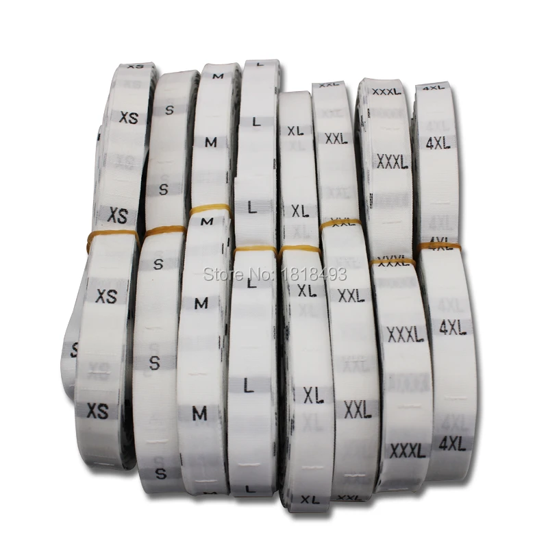 Free shipping S,M,L,XL white GARMENT SIZE LABEL/clothing woven tags/embroidered size labels/clothing number tags 1000 pcs a lot