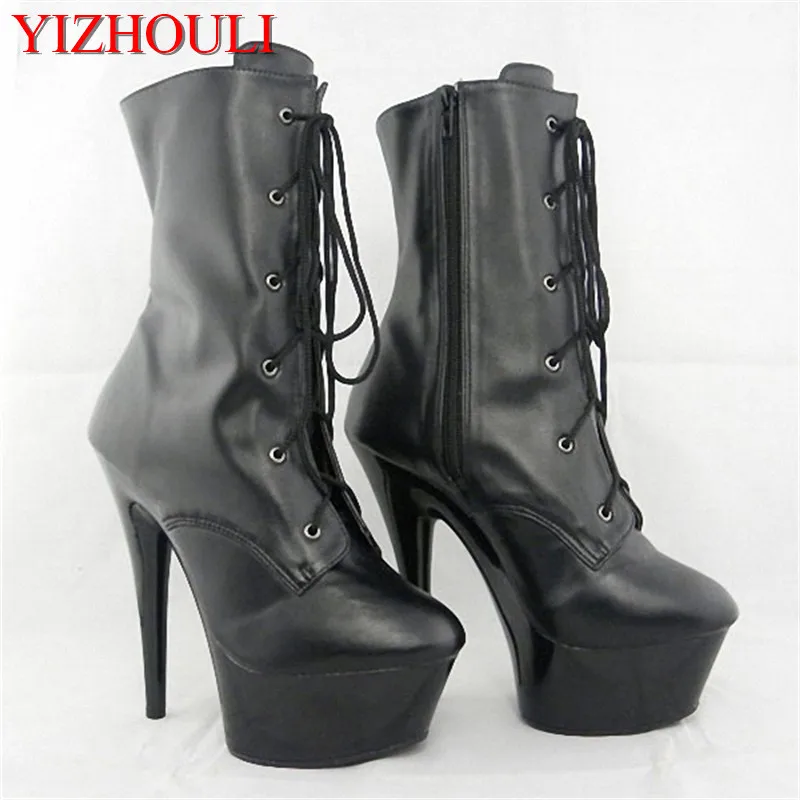 

Black lure short boots, 15cm ultra high heel winter boots, banquet black nightclub ultra high heel Dance Shoes