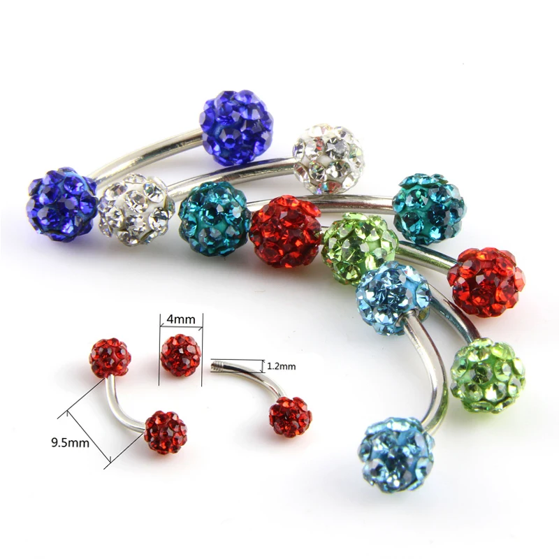 1Pc  Surgical Steel Curved Barbell AA Crystal Eyebrow Ring Ear Anti Tragus Helix Rook Bridge Web Piercing Lip Stud Body Jewelry