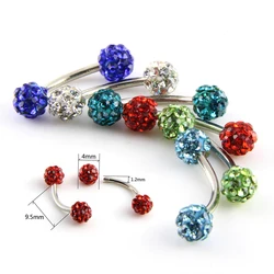 1Pc Surgical Steel Curved Barbell AA Crystal Eyebrow Ring Ear Anti Tragus Helix Rook Bridge Web Piercing Lip Stud Body Jewelry