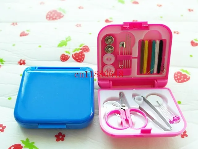 500sets/lot Free Shipping Portable Mini Travel PP Sewing Box With Color Needle Threads Sewing Kits Sewing Set DIY Home Tools