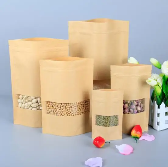 100pcs/lot- 28*26cm mini size Zipper top seal Kraft Paper Bag with Aluminum foil coated inner Powder Seasoning Sugar Tea bags