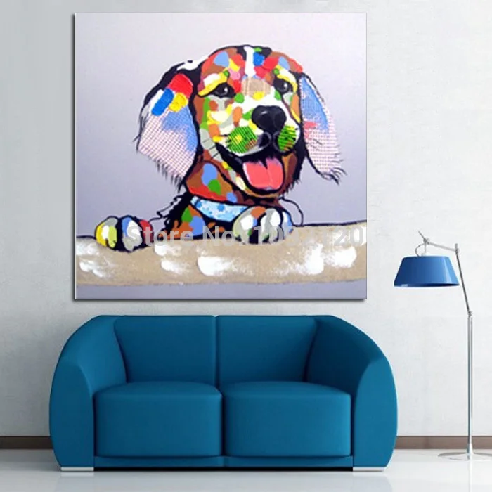 Handmade Animal Painting Hot Sell Colorful Dog Living Room Home Decor Canvas Oil Paintings Top Sell Pic For House Decoration