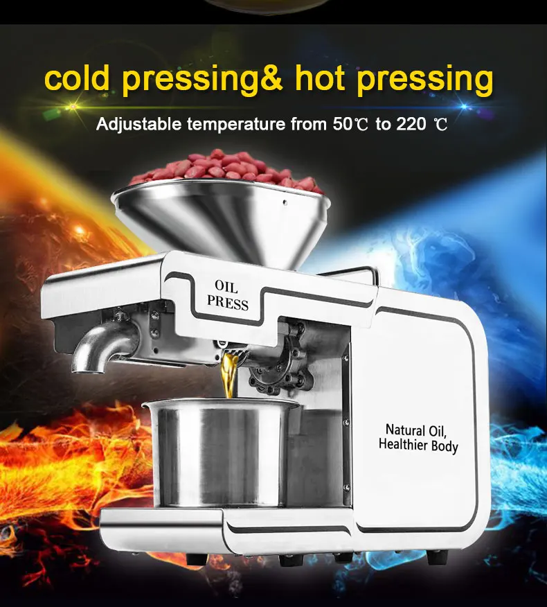 220V/110V Heat Cold Home Oil Press Machine For Pressing Olive Oil Coconut oil Soy Bean Press Machine High Oil Extraction Maker