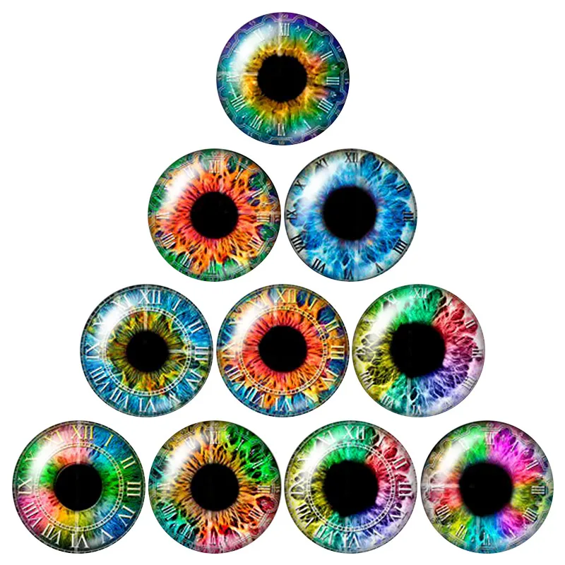 New Beauty Colorful Eye pupil 10pcs 12mm/16mm/18mm/25mm Round photo glass cabochon demo flat back Making findings ZB0500