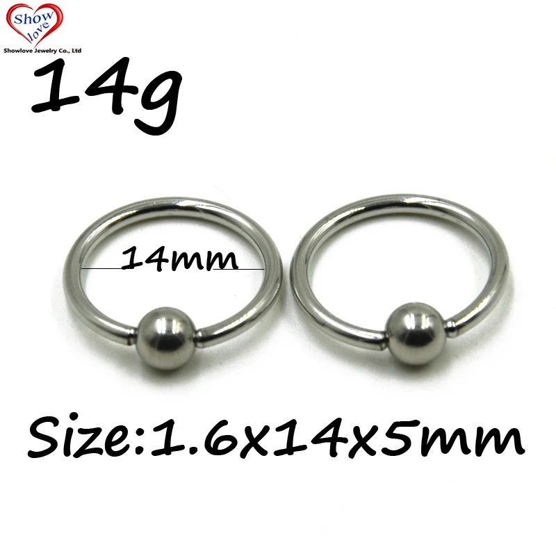 Showlove-10pcs Large Size Surgical Steel Captive Bead Lip Rings Nose Piercing Hoochie Hoop Stretched Ears Earring In Tunnel