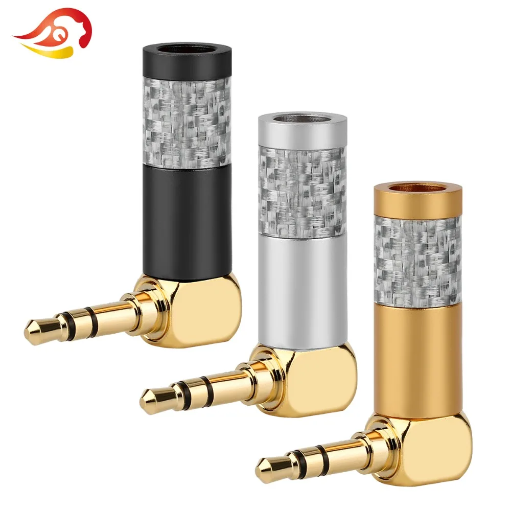 QYFANG 3.5mm Carbon Fiber 3/4 Poles Stereo Audio Jack Mini Earphone Plug Headphone Solder Wire Connector 90 Degree Bend Plugs