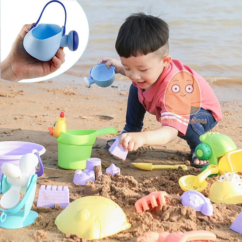 Summer Silicone Soft Baby Beach Toys Kids Mesh Bag Bath Play Set Beach Party Cart Ducks Bucket Sand Molds Tool Water Game