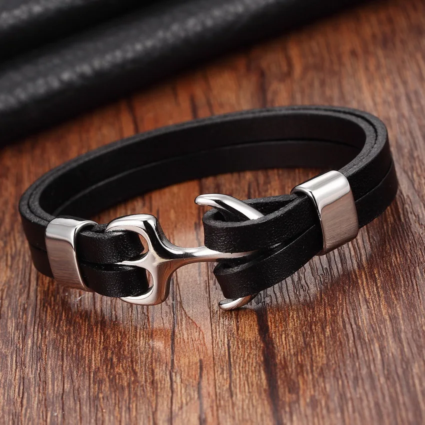 XQNI Genuine Leather Bracelet Stainless Steel Chain Bracelet Men&Ladies Color Choose Leather Bracelet for women Cuff Buckle