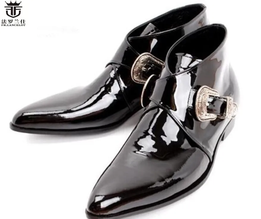 

2020 FR.LANCELOT European gentleman Mens Leather Shoes Men Business Leather Shoes Men wedding/party shoes point toe flats buckle