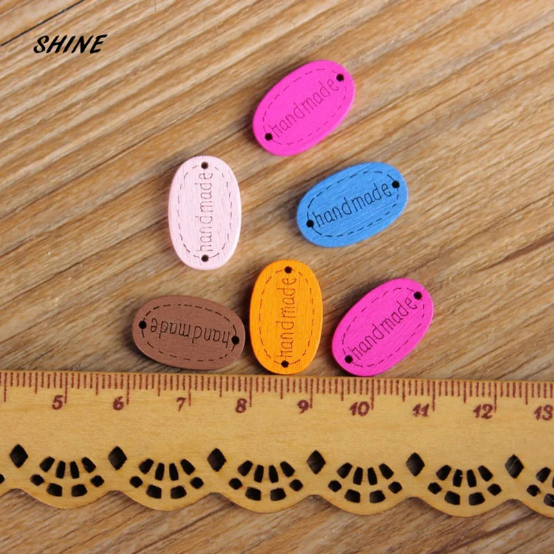 SHINE Wood Sewing Button Scrapbooking Oval Hand made Word Multicolor Mixed Two Holes 19x12mm 50 PCs Costura Botones Decorate