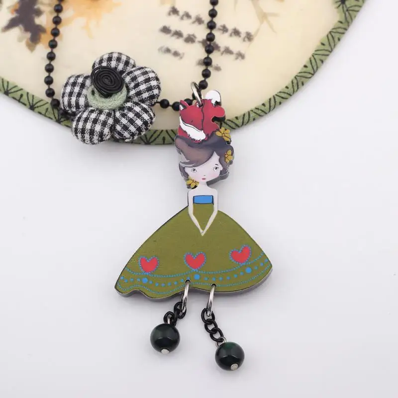 Bonsny gentle girl & pendant necklace collar colorful for girls lovely cute figure acrylic woman jewelry fairy wings